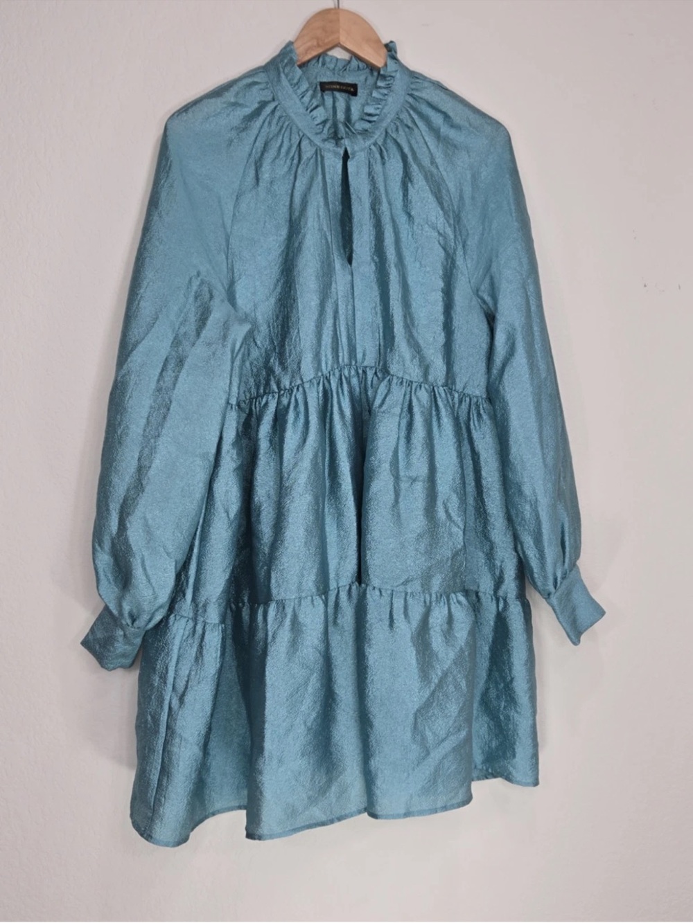 Stine Goya Jasmine Tiered Dress Blue Textured Polyester Preppy Size XL Womens